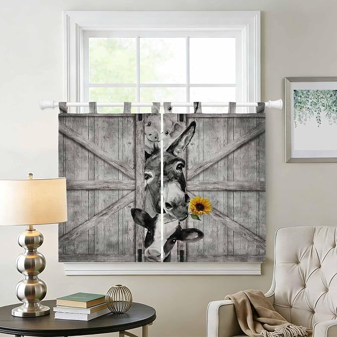 Funny Farm Animals Bedroom Curtains 63 Inch Length, Window Curtains Tab Top