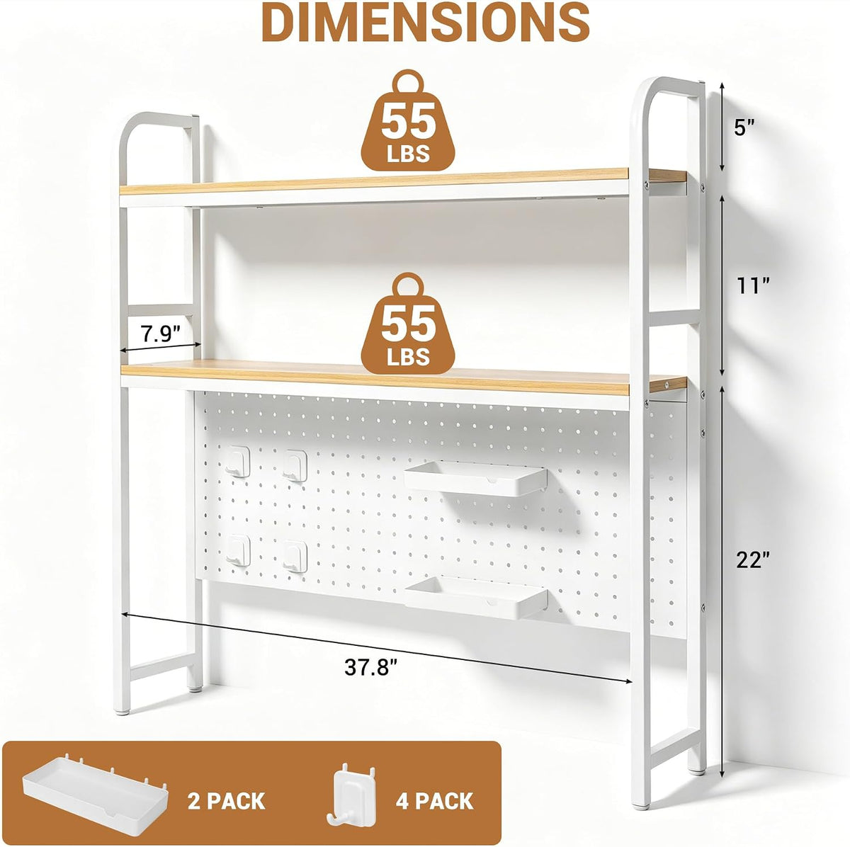 deli Desktop Shelf, Desk Hutch with Metal Pegboard, White
