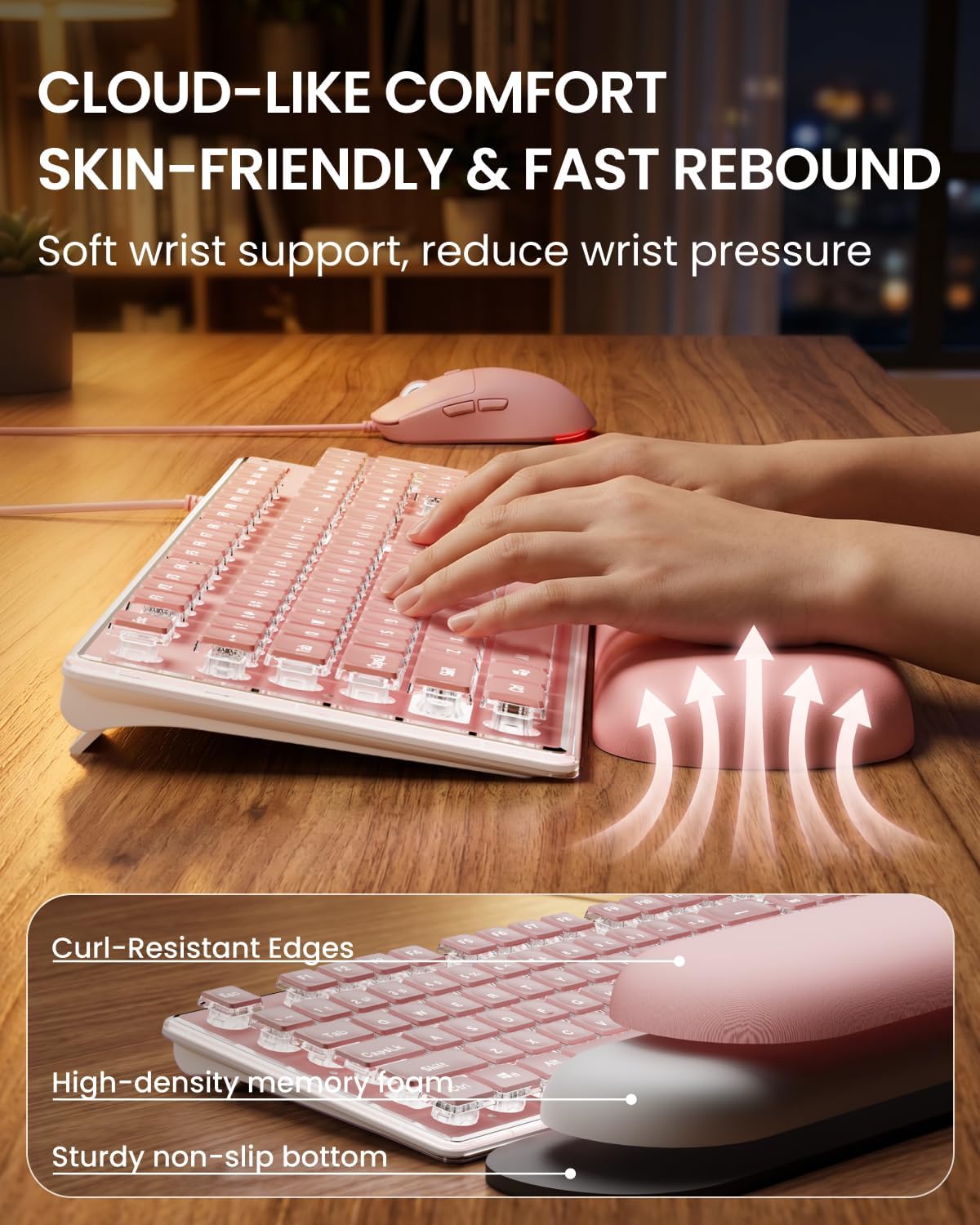 Wired Keyboard and Mouse Combo, White Backlit with Detachable Wrist Rest