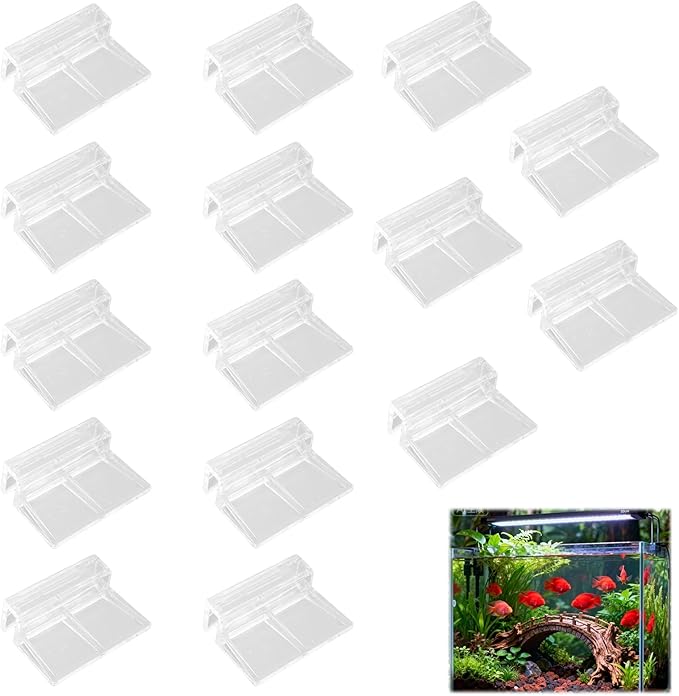15 Pcs Rimless Aquarium Lid Clips for 5-6mm Glass, Clear Acrylic Aquarium Cover Support Clamps for Fish Tank Lid Holder, Plastic Tank Top Clips for Glass Canopy or Piscine Hoods and Covers