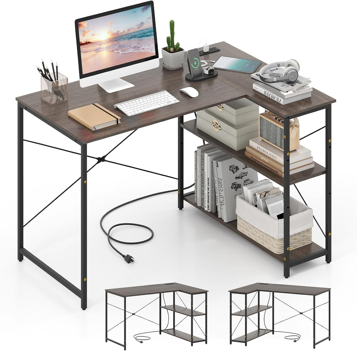 Tangkula L-Shaped Computer Desk with Reversible Shelves, 48 Inch Corner Computer Desk, Modern Writing Study Desk Home Office Workstation, Space Saving Design (48 Inch, Gray)