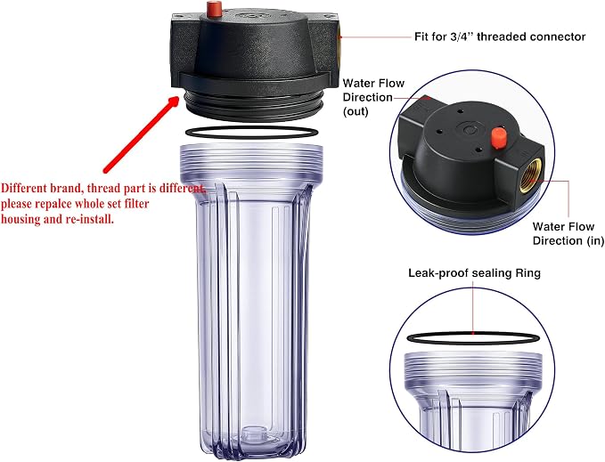 Geekpure 10-Inch Whole House Slim Water Filter Housing