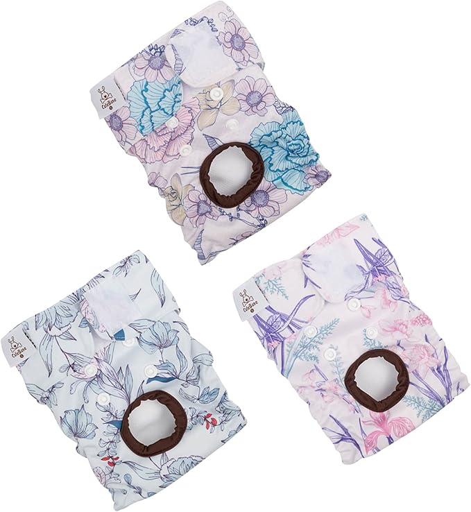 CuteBone Dog Diapers Female Washable Small Medium Large 3 Pack Reusable Doggie Diapers Puppy Period Pants for Doggy Heat Cycle Peeing