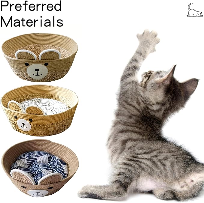 Pet Bed Woven Basket with Detachable Cushion Cartoon Bear Theme Bed Dog Detachable Cushion Nest Pet Furniture