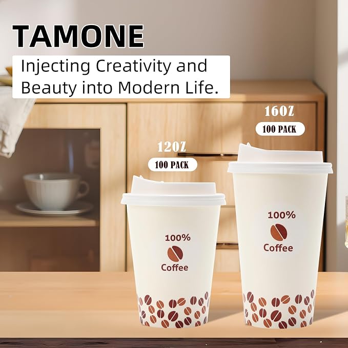 Tamone 100 PACK 12OZ Disposable Coffee Cups