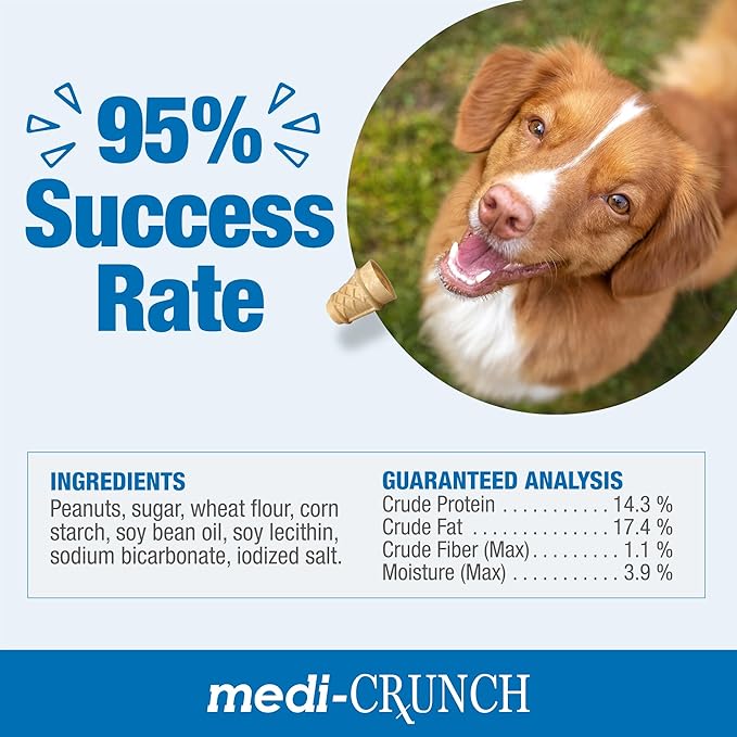 Medi-Crunch Pill Pouches for Dogs, Peanut Butter Dog Pill Treats for Capsules & Tablets, Crunchy Pill Pocket Alternative for Picky Eaters, Hypoallergenic Low Sodium Vet Recommended, 60 Treats