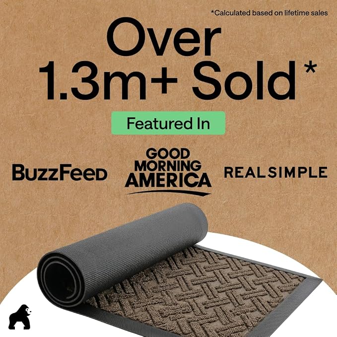 GORILLA GRIP 100% Waterproof All-Season WeatherMAX Doormat, US Designed Natural