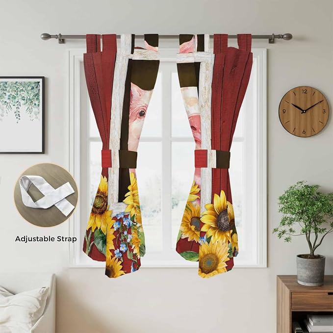 Pigs Sunflowers Bedroom Curtains 72 Inch Length, Window Curtains Tab Top