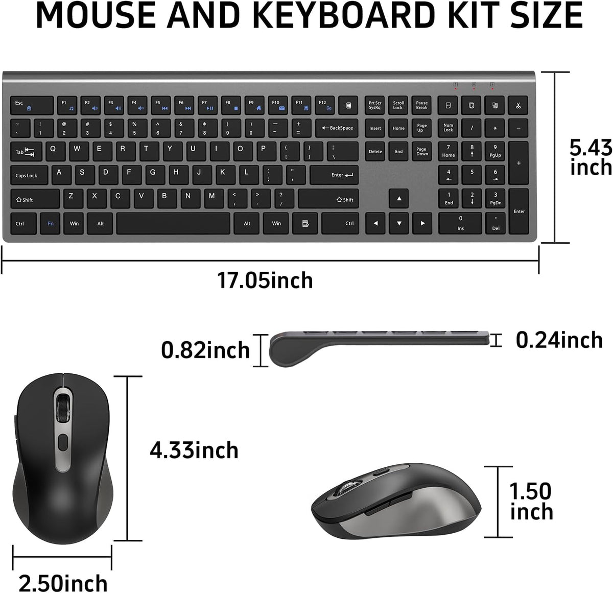 Ultra Thin Ergonomic Silent Wireless Keyboard Mouse Combo Grey