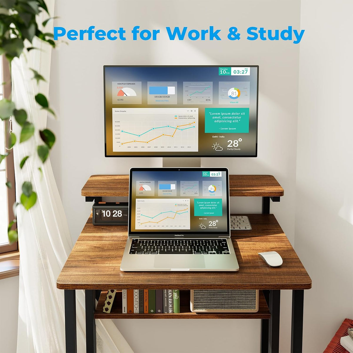 GreenForest Folding Desk with Adjustable Monitor Stand, 24.8 in Small Desk