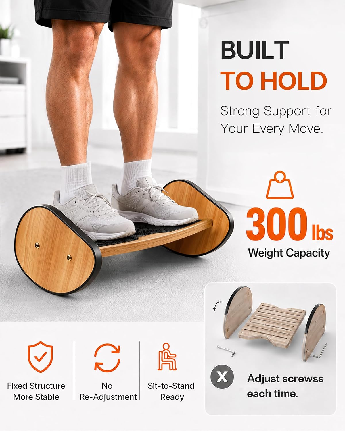 StrongTek Wooden Foot Rest for Under Desk, Reversible Rocking Footrest
