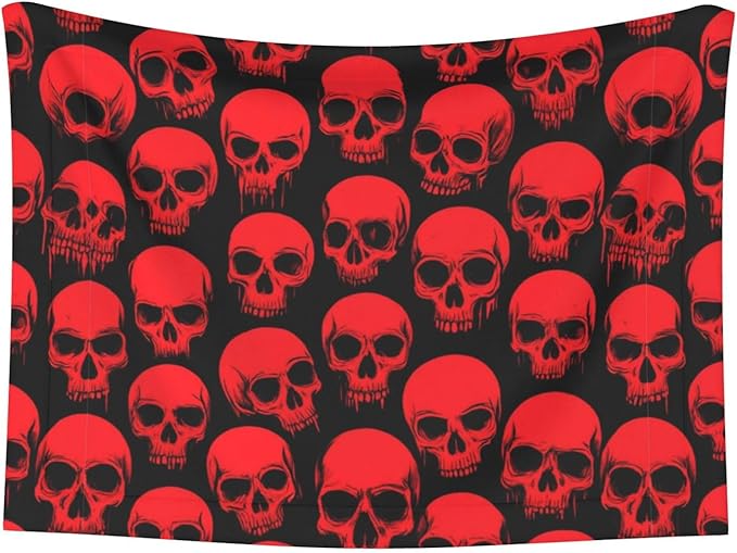 Dog and Cat Blanket in One, Red Blood Vintage Skull, Double Sided Plush Throw with Raised Dot Pattern on One Side and Flat Velvet on Other for Variety
