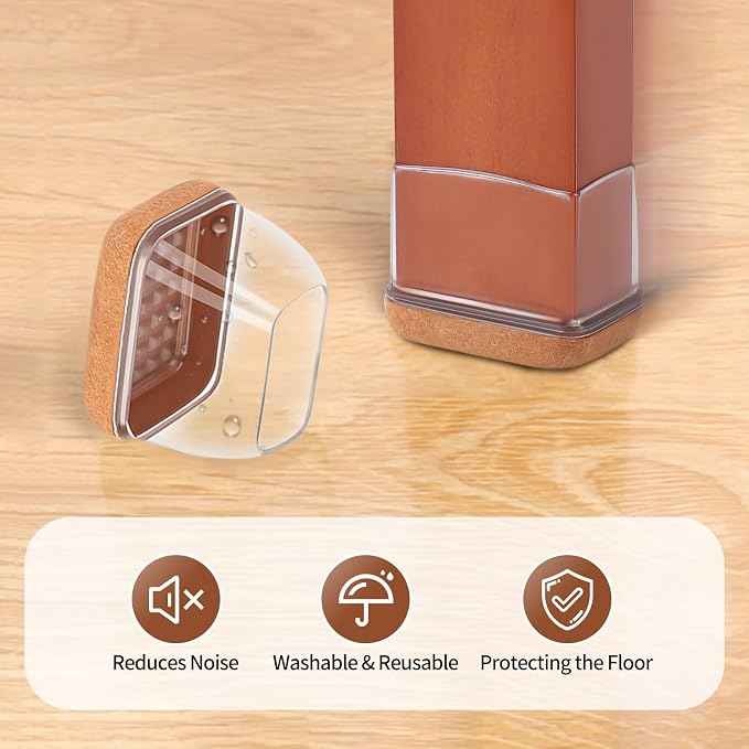 Ezprotekt 16 Pcs Rectangle Clear Felt Chair Leg Floor Protectors