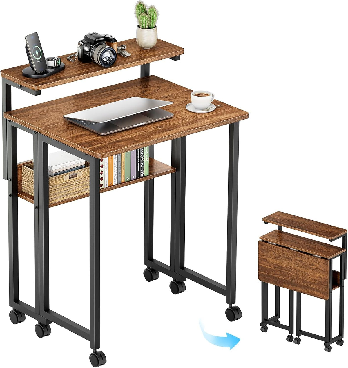 GreenForest Folding Desk with Adjustable Monitor Stand, 24.8 in Small Desk