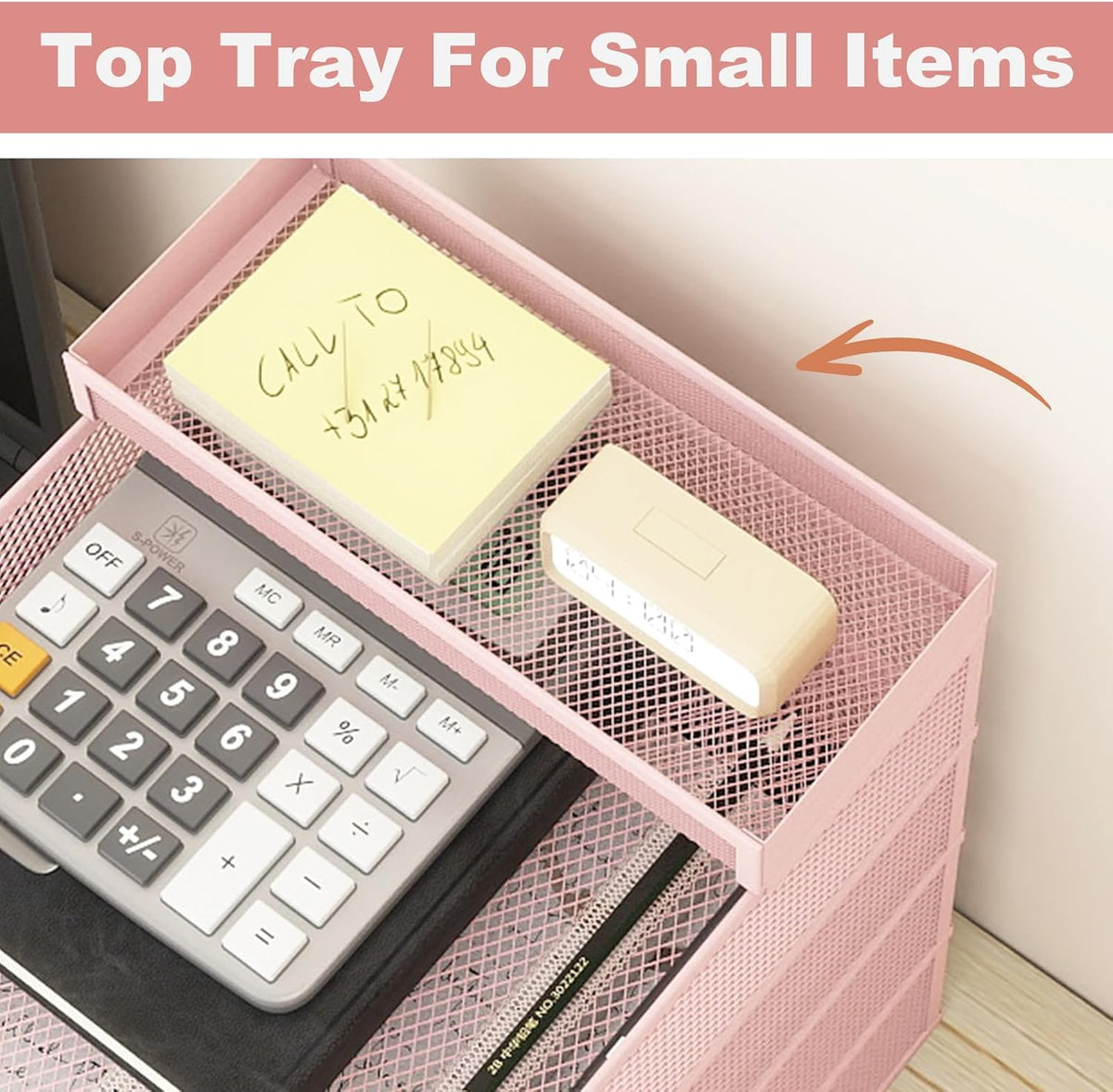 Natwind 4-Tier Stackable Metal Mesh Letter Paper Tray Organizer,Pink