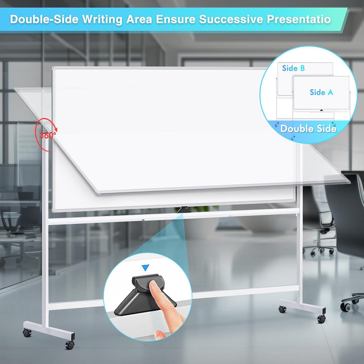 Maxtek Silver Rolling Whiteboard 72 x 48 in, Double-Sided Magnetic