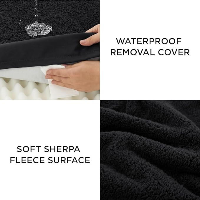 LE SURE XL Washable Dog Bed Cover Replacement Plush Fleece Cover for Orthopedic Egg Crate Foam Pet Mat 44x32x3 Inches, Black