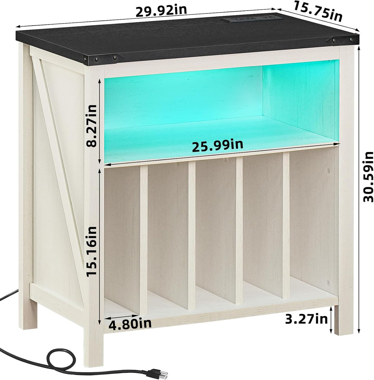 Joaxswe Large Record Player Stand with Charging Station & LED Lights, Vinyl Records Storage Holder Cabinet Holds up to 230 Albums, Turntable Stand for Music Room, Bedroom, Living Room, Office (White)