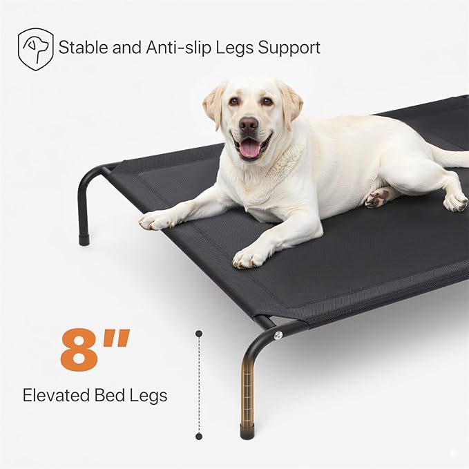 Elevated Dog Bed, Raised Outdoor Dog Cots Beds for Medium Dogs, Waterproof for Indoor & Outdoor, Cooling Hammock Cot with Breathable Mesh, Black, 37 Inches