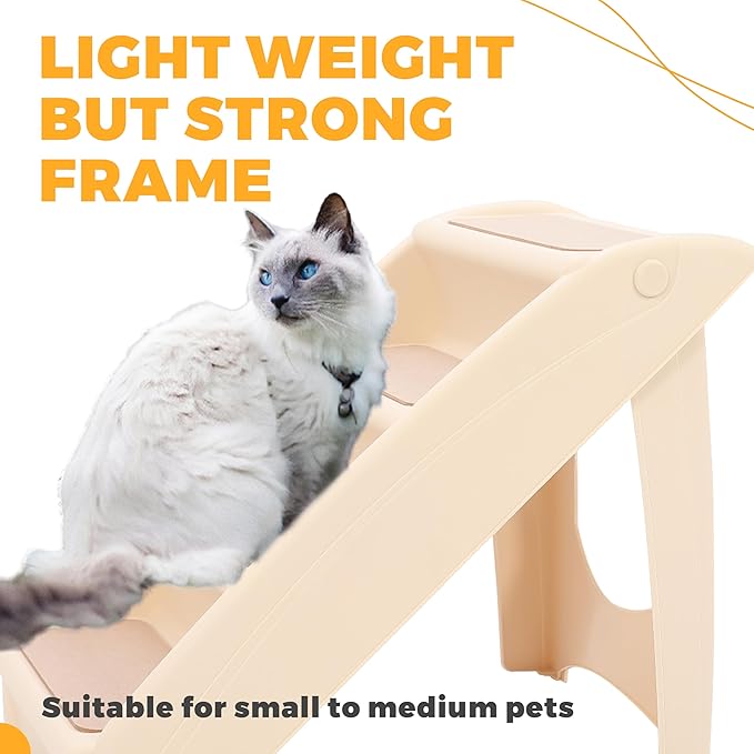 Kojem Foldable Pet Stairs Dogs & Cats Steps for High Bed Couch Truck SUV 4 Non-Slip Steps with Support Frame Indoor Outdoor Portable Pet Ladder Beige PP