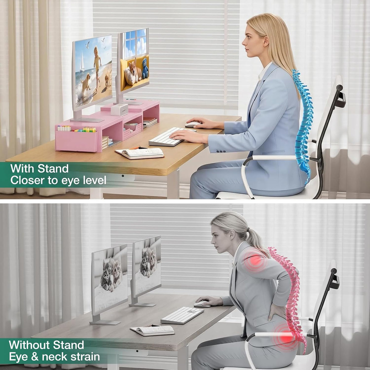 OPNICE Desk Organizer and Accessories, Computer Monitor Stand Riser with Drawer and 2 Pen Holders, Laptop Stand, Office Desk Accessories for Office Supplies, Pink