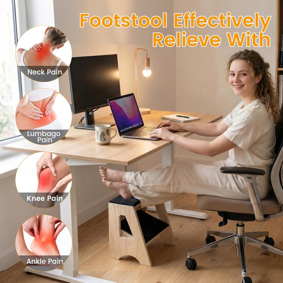 Double Step Footrest Under Desk,4 Adjustable Heights with Adjustment Stem