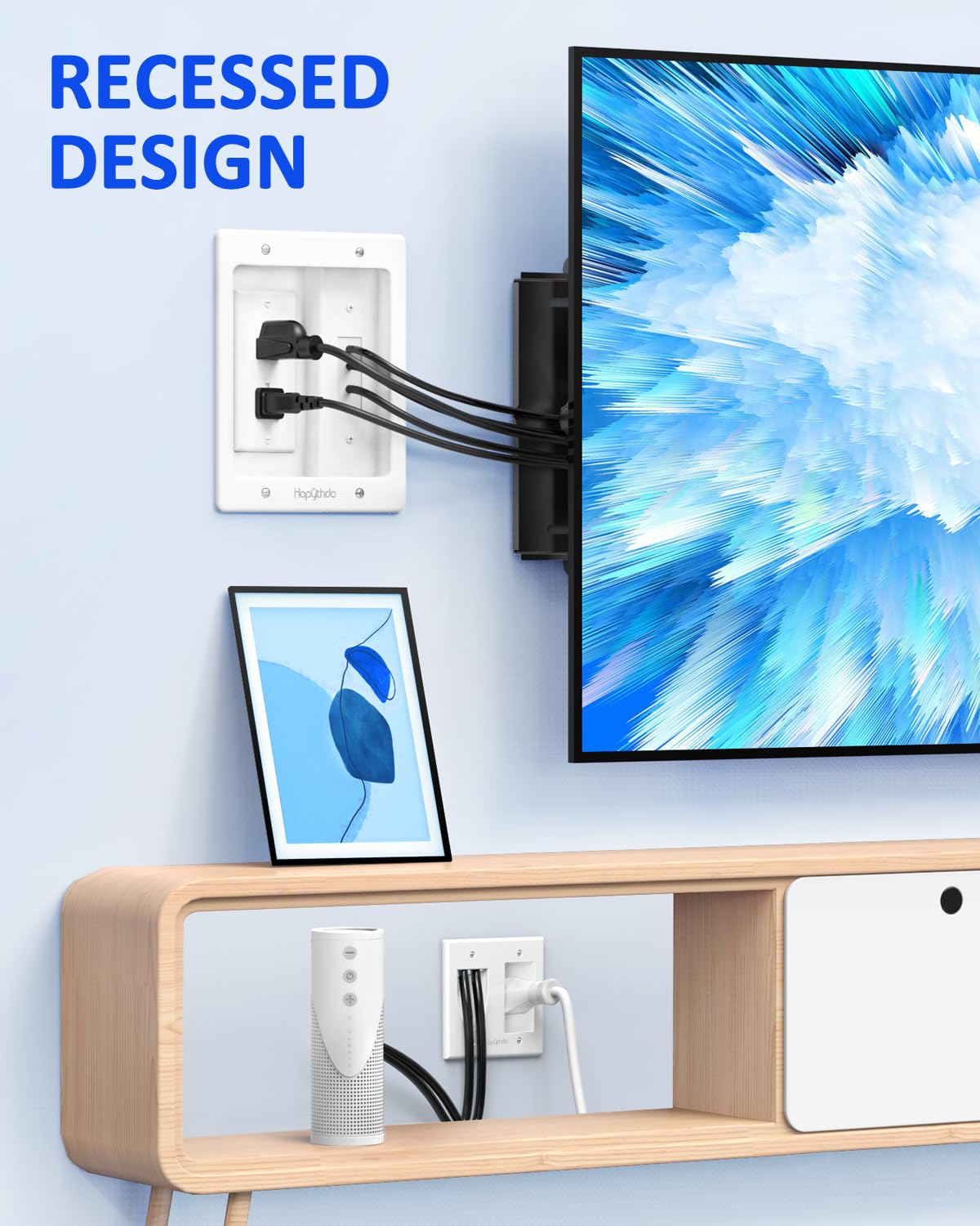 in Wall Cable Management Kit for TV, Recessed Outlet with TV Cable Hider Wall Kit, Cord Hider for Wall Mounted TV, Cable Management Box for Home & Office Theater System, White