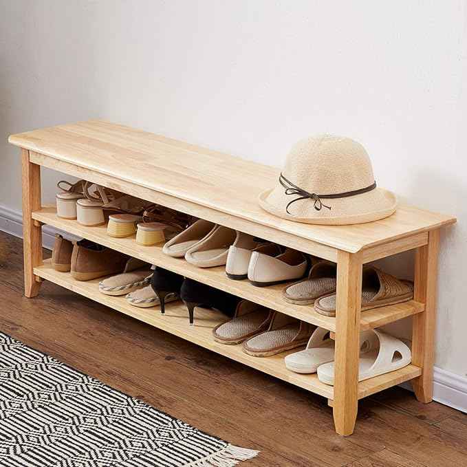 XKZG Storage Bench Wooden Shoe Rack Bench Simple Style Wood Entryway Bench