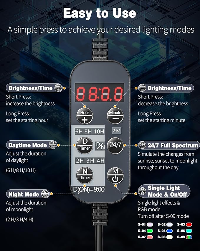 Pawfly 38 W Aquarium LED Light for 36" to 45" Tanks 24/7 Extendable Fish Tank with Full Spectrum IP68 Waterproof Light with D/N Mode Single Color Effects Timer and Adjustable Brightness