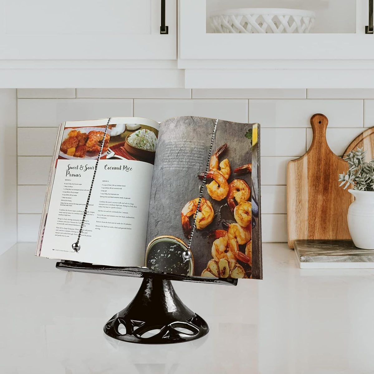 JOGREFUL Adjustable Cast Iron Cookbook Stand, Recipe Holder Latte Gold