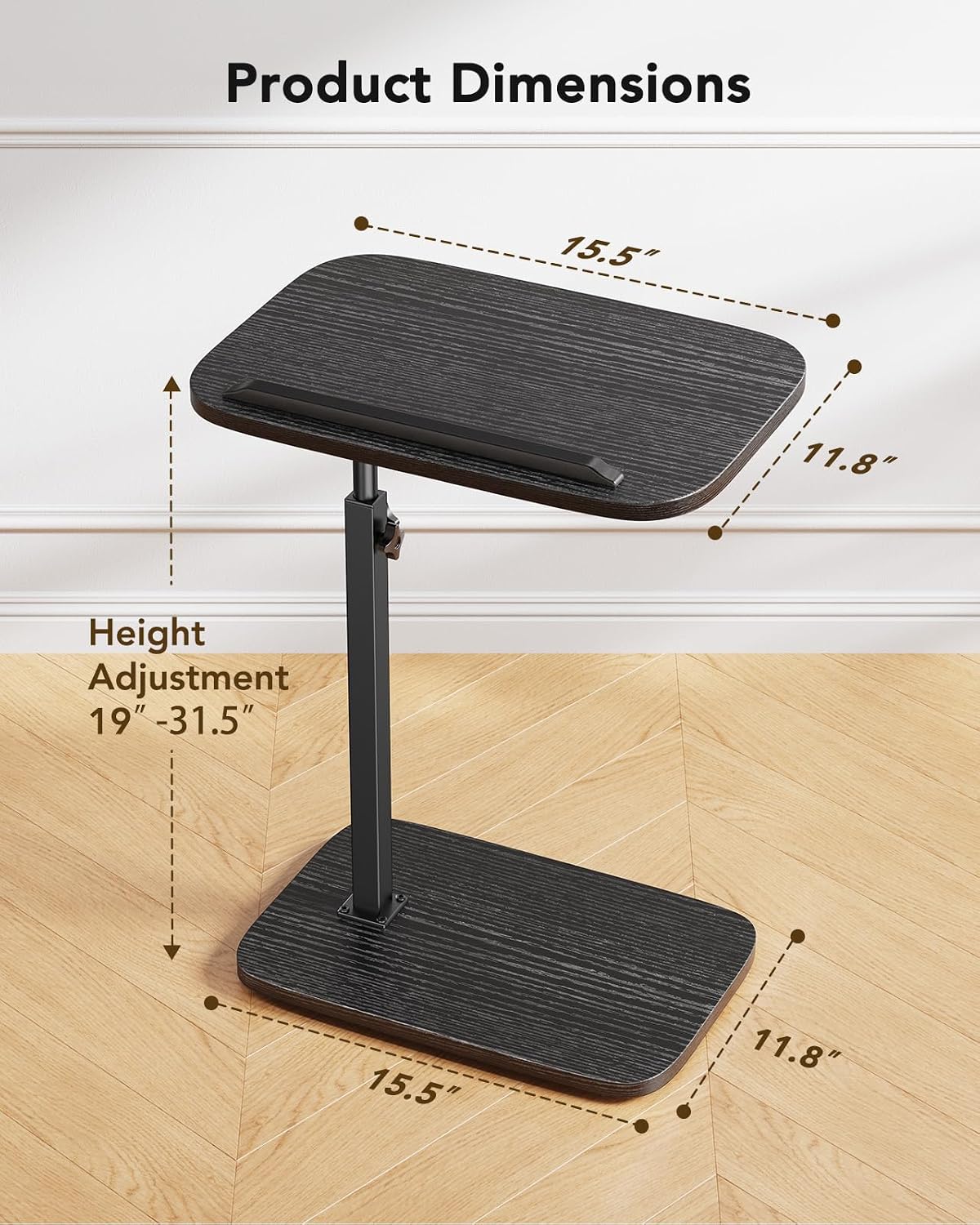 HUANUO TV Tray with Height Adjustment, 360° Swivel, 90° Tilt, Black