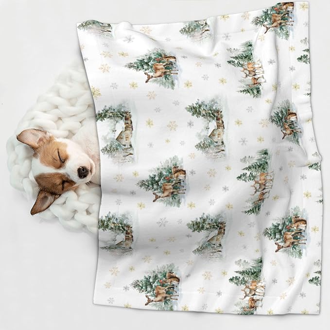 Cabin Blanket for Dogs Cats - Winter Throw Blanket 30x20 Moose Snowflake Pet Couch Blankets for Puppy