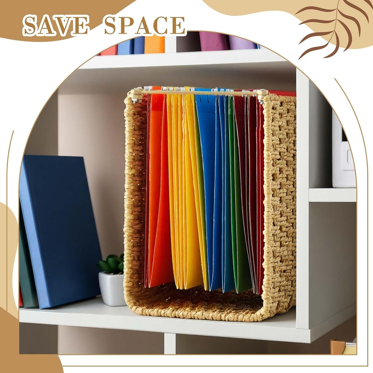 Paper Rope Hanging File Basket with Handle 13.6" x 9.8" x6.6", 1 Pcs, Brown