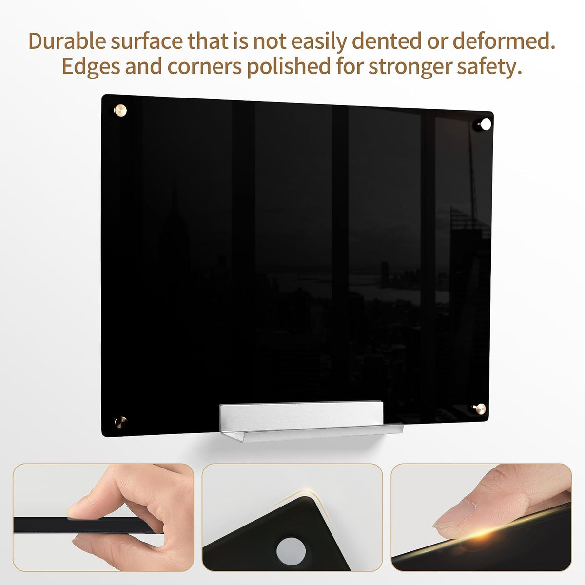 Acrylic Black Magnetic Dry Erase Board for Wall, White Board12”x16”,Frameless Magnetic Dry Erase Board for Office,Classroom and Home,Adults.3040B