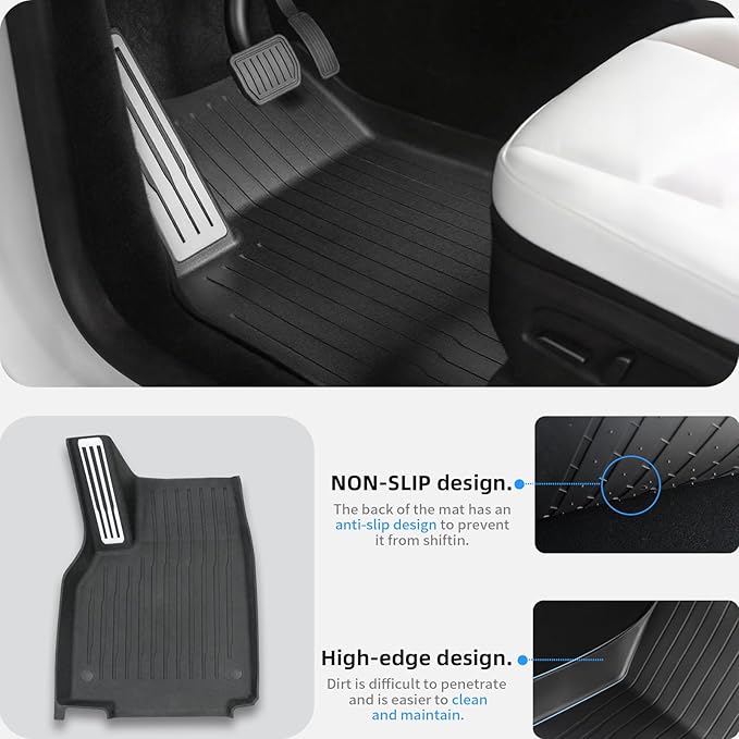 6 Pcs Liners for New Tesla Model Y Juniper Accessories 2025 2026 All Weather Floor Mats Front Frunk Rear Trunk Mats Cargo Liner TPE Anti-Slip 5-Seater