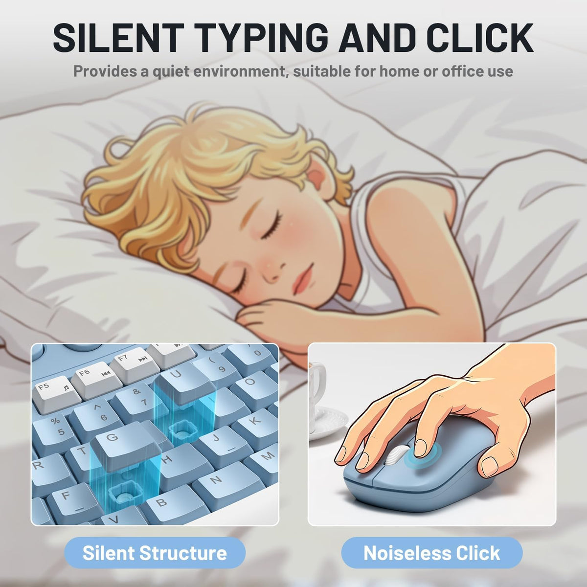Wireless Keyboard and Mouse Combo Silent for Office,Ergonomic Curved Design