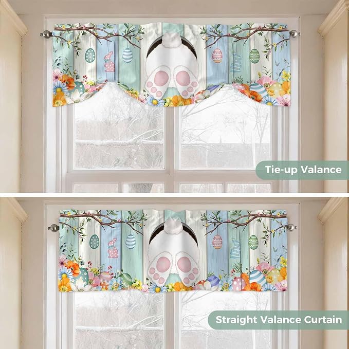 Easter Tie Up Valance Curtains for Windows, Kitchen Curtains Window Shades