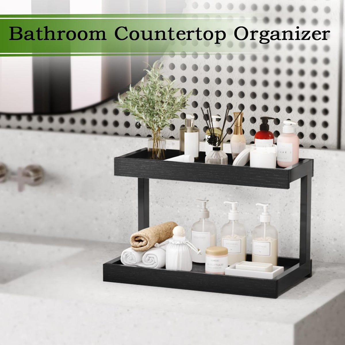 MARTY Counter Shelf Organizer, 2 Tier Spice Rack for Countertop, Black