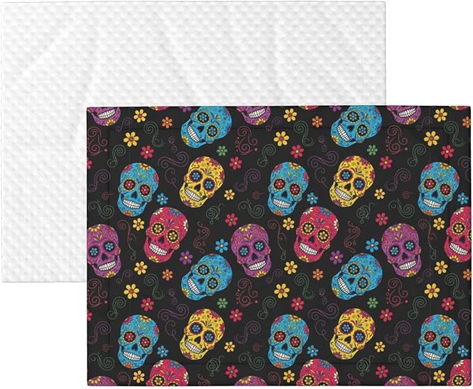Pet Blanket for Indoor Outdoor Use, Sugar Skulls, Two Sided Reversible Plush Mat with Bumpy Dot Texture for Patios Crates Portable Bed Companion