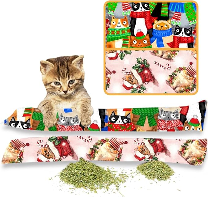 Kitty Kick Stix 15" Catnip Kicker Toy – Set of 2 | Handmade in USA | Interactive Cat & Kitten Toy | Durable Kicker Packed with 100% Potent Catnip for All Breeds (Christmas Mix)
