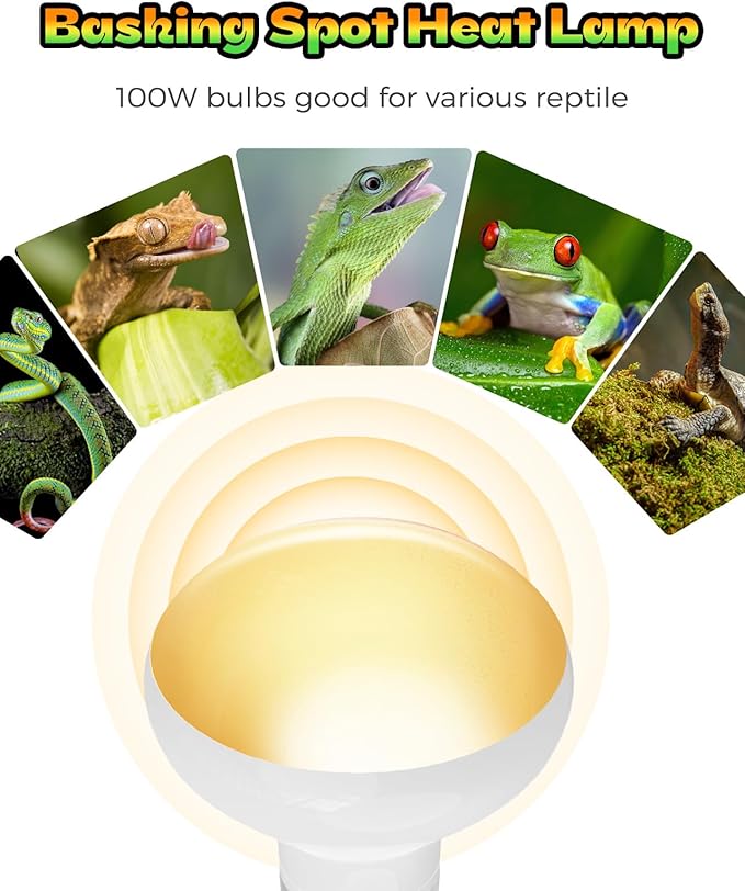 Reptile Heat Lamp, Simulate Natural Sunlight Heat Light Bulbs 2 Pack 100W Amphibians Basking Heat Lamp Bulbs for Reptiles, Bearded Dragon, Lizard, Turtle, Chicken