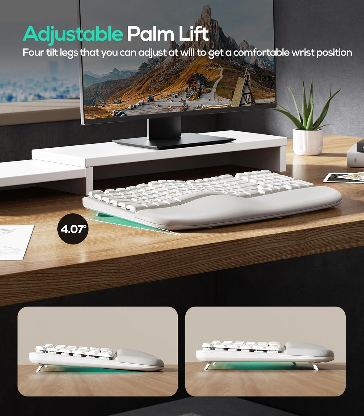 Nulea Wave Keys Ergonomic Keyboard Wireless with Cushioned Palm Rest