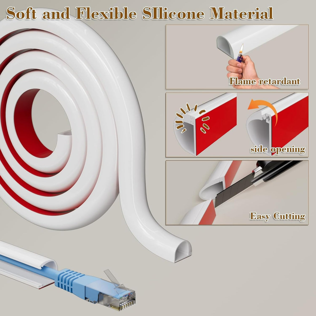 196”Silicone Cord Hider for Wall Mounted TV,Flexible Cord Cover for 1 Wire