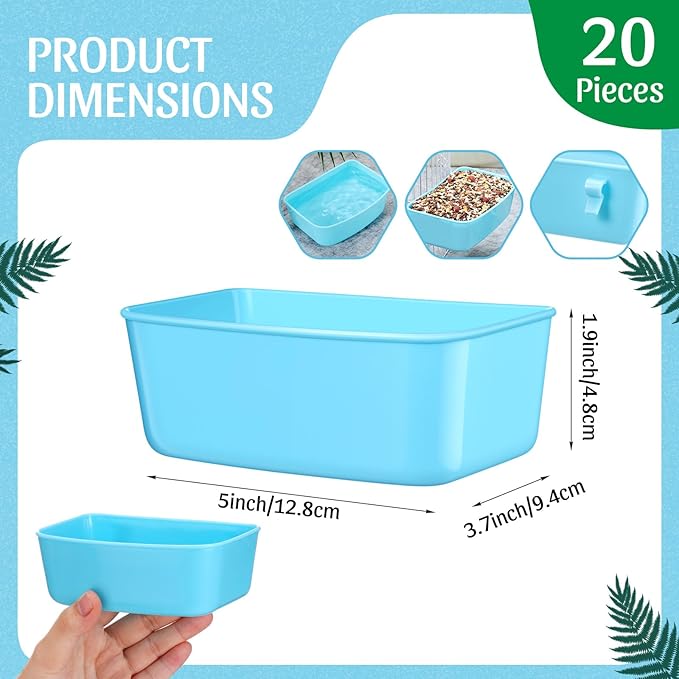Zhehao 20 Pieces Cage Cups Chicken Feeder Waterer Cups 16 oz Hanging Bird Cage Feeder Plastic Bunny Water Bowl for PET Parrot Pigeon Rooster Gamefowl Poultry Wire Cage(Blue)