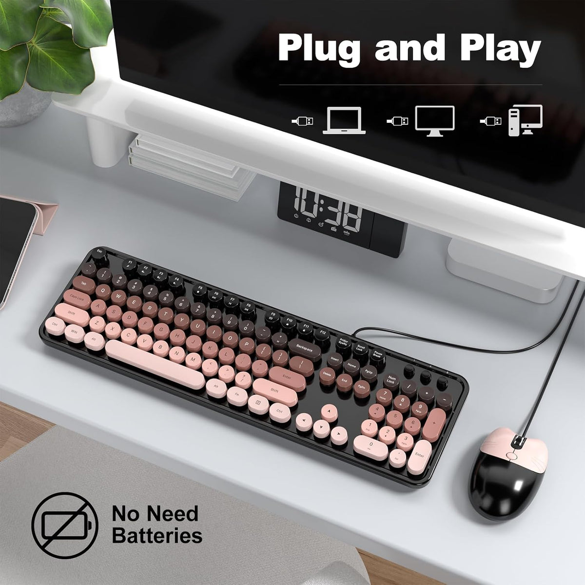 Dilter Wired Keyboard and Mouse Combo, Typewriter Keyboard with Full-Size, Cute Cat Shaped Mouse, USB Plug and Play for Windows 7/8/10/11, Computer, PC, Laptop, Desktop