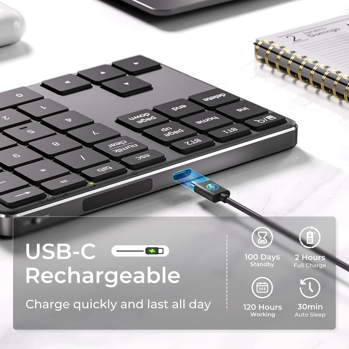 iClever Bluetooth Number Pad for Laptop, Aluminum Wireless Numeric Keypad