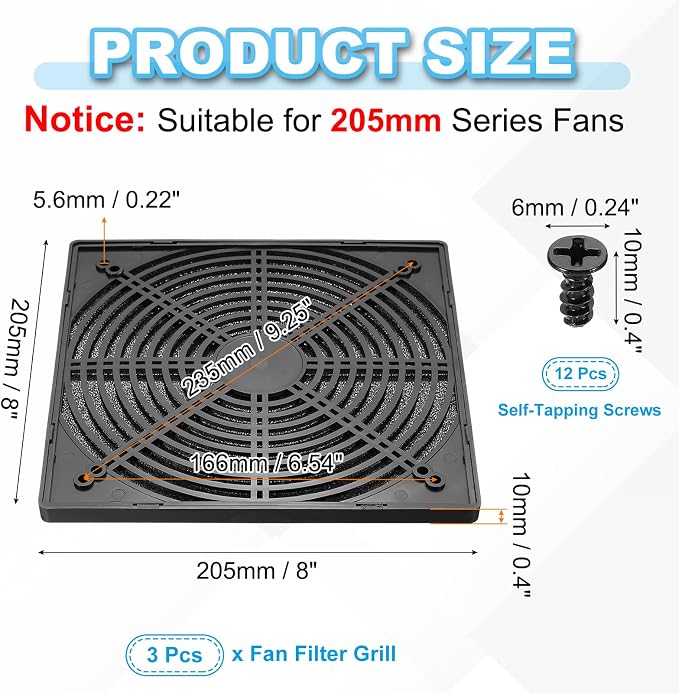 PATIKIL 200mm Fan Filter Grill