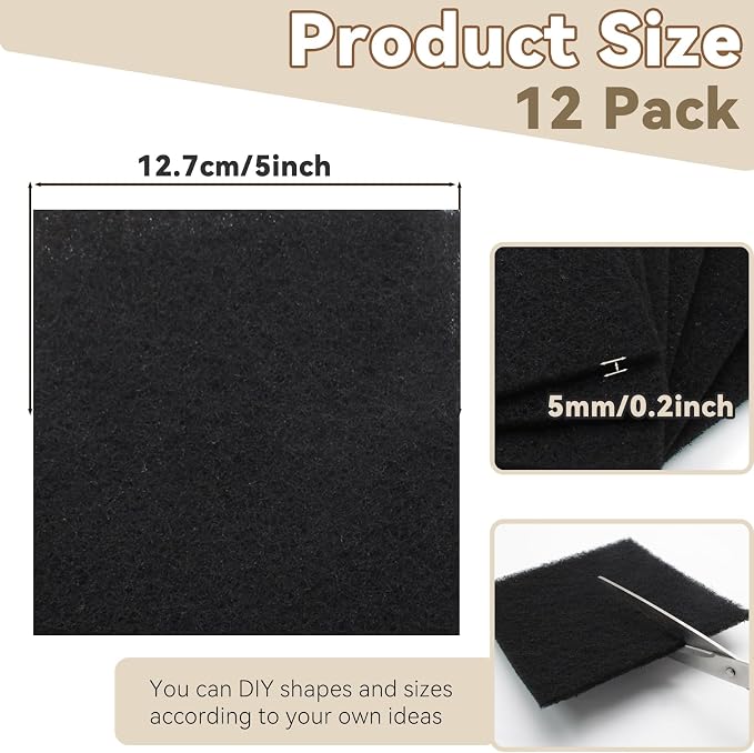 Biaungdo 12 Pack 5 Inch Sqaure Charcoal Filter Replacements