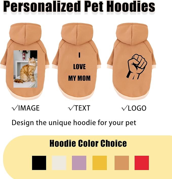 Custom Dog Hoodie, Personalized Sweatshirt with Photo Text Name Logo, Customized Hooded Sweater for Small Medium Large Dogs & Cats (Brown, XXXXX-Large)