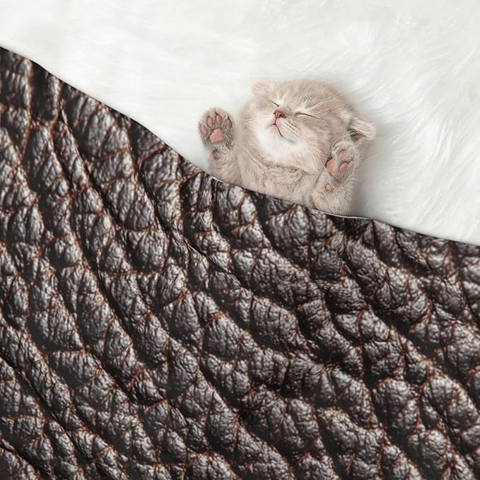 Cat Dog Blanket Brown Rough Leather Texture Ultra Soft Warming Mat for Indoor Pet Beds Furniture 27.6 X 19.7inch